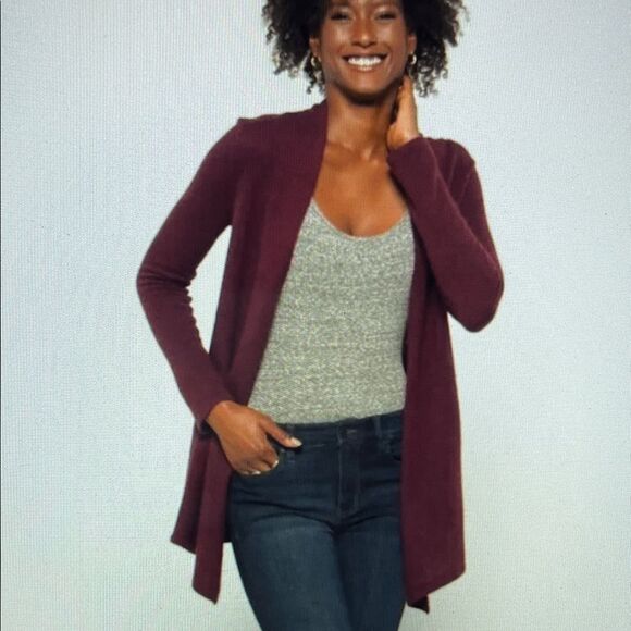 41 Hawthorn Sweaters - 41 Hawthorne‎ 100% Cashmere Leena Draped Maroon Cardigan Size Large
